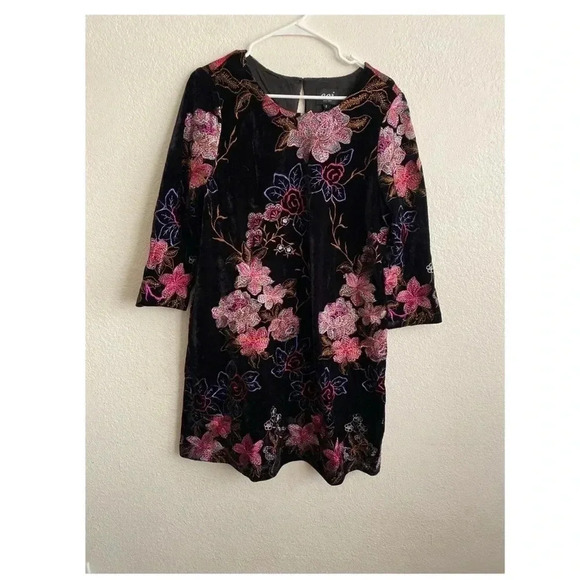 🆕 ECI Vintage Floral Embroidery Velvet Dress 8🆕 - Picture 3 of 12